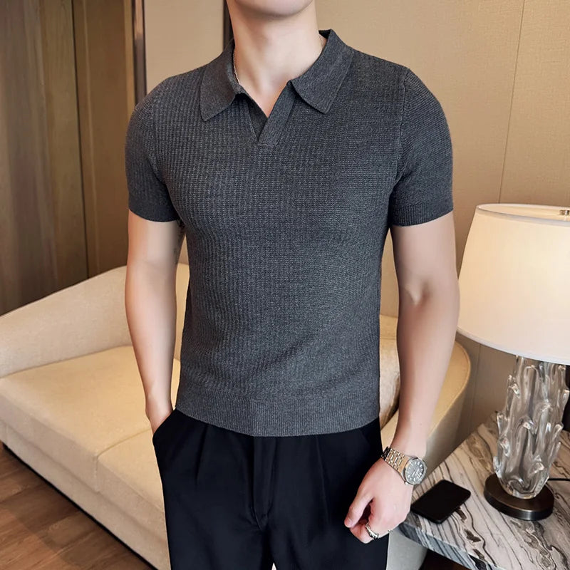 Men's Slim Fit Polo Shirt - Casual Knitted Polo Tee for Men