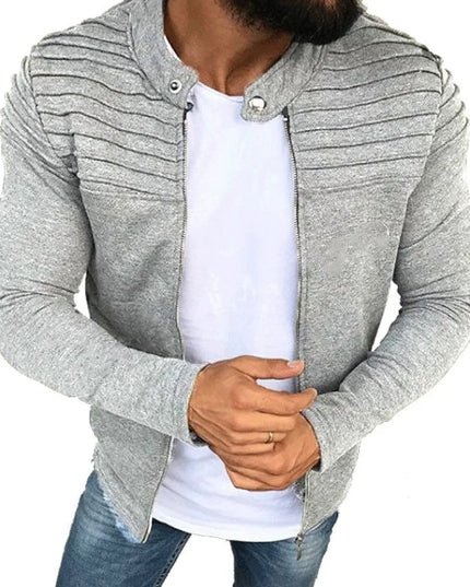 Men's Slim Fit Pleated Stripe Jacket with Zipper