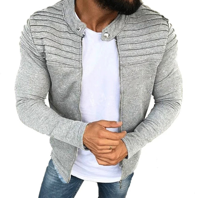 Men's Slim Fit Pleated Stripe Jacket with Zipper