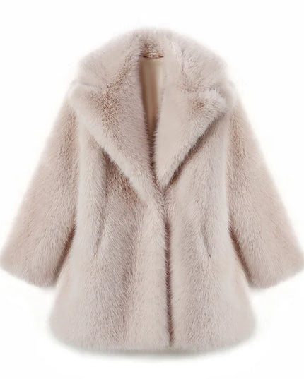 Women's Faux Fur Lapel Coat – Luxury Furry Overcoat for Women