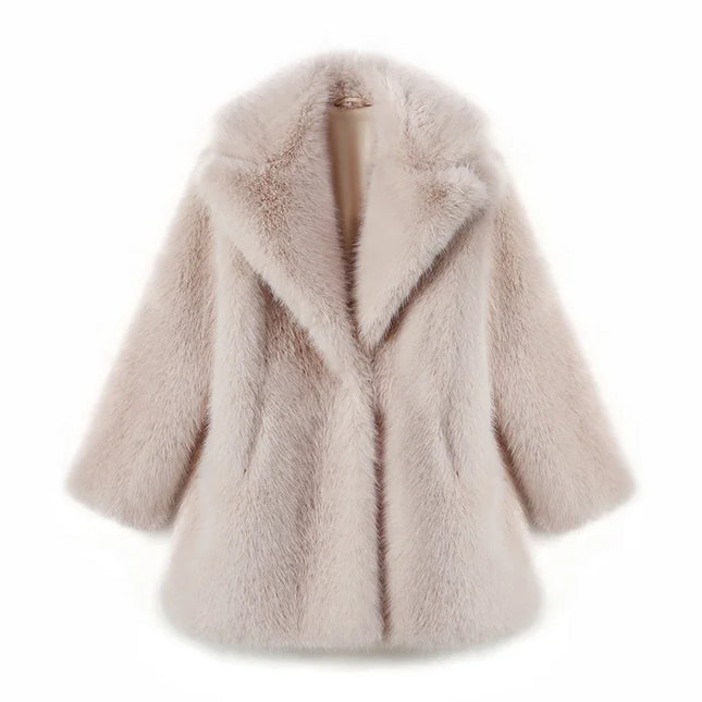Women's Faux Fur Lapel Coat – Luxury Furry Overcoat for Women
