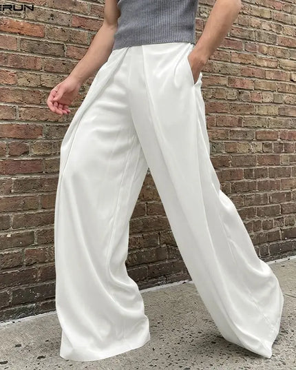 Incerun Men's Casual Wide-Leg Pants with Elastic Waist