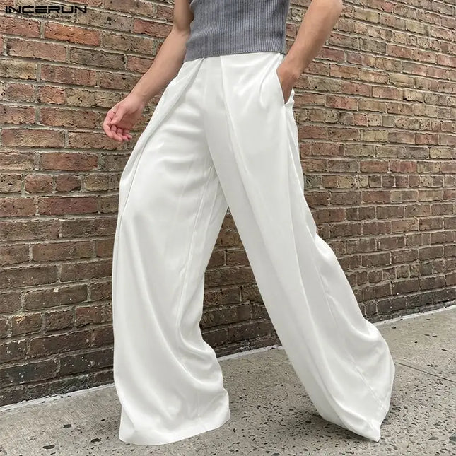 Incerun Men's Casual Wide-Leg Pants with Elastic Waist