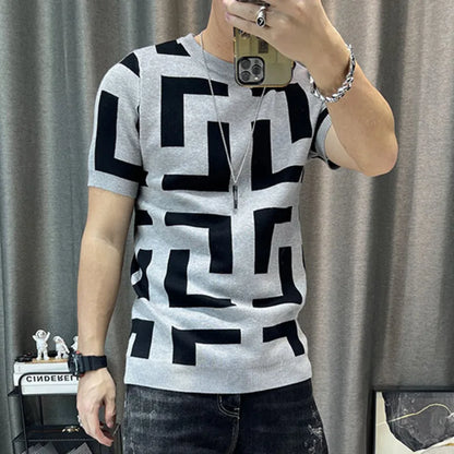 Men's Luxurious Knitted Short Sleeve T-Shirt - Slim Fit - Various Colors