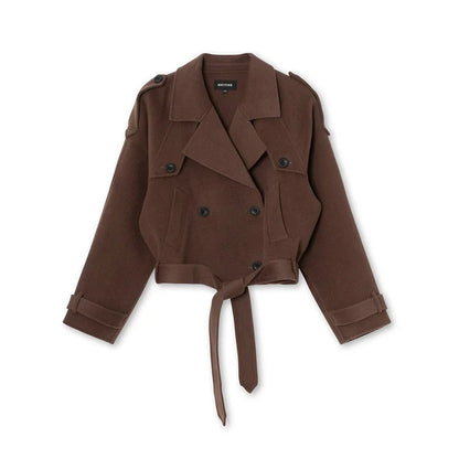 Women's Faux Suede Cropped Jacket with Vintage Lapel & Zipper