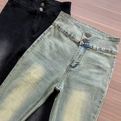Women's Vintage High Waist Flare Jeans - Slim Fit Wide Leg Denim Pants