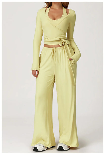 Women's 2/3 Pieces Quick-Dry Vest/Cropped Top and Drawstring Pants Set