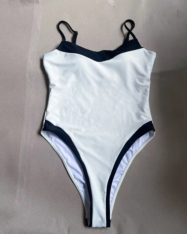 Women's High Waist One Piece Swimsuit - Bathing Suit with Patchwork Design