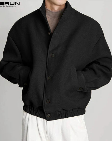 INCERUN Men's Stand Collar Long Sleeve Button-Up Jacket