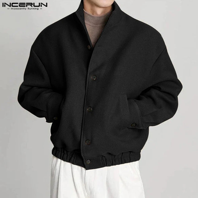 INCERUN Men's Stand Collar Long Sleeve Button-Up Jacket