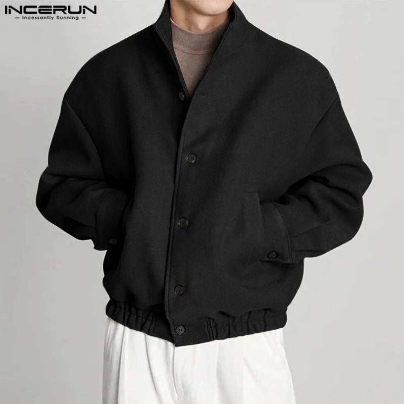 INCERUN Men's Stand Collar Long Sleeve Button-Up Jacket