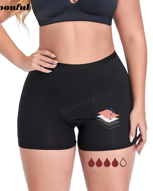 High Waist Absorbent Menstrual Boxer Shorts for Women - Heavy Flow Period Panties