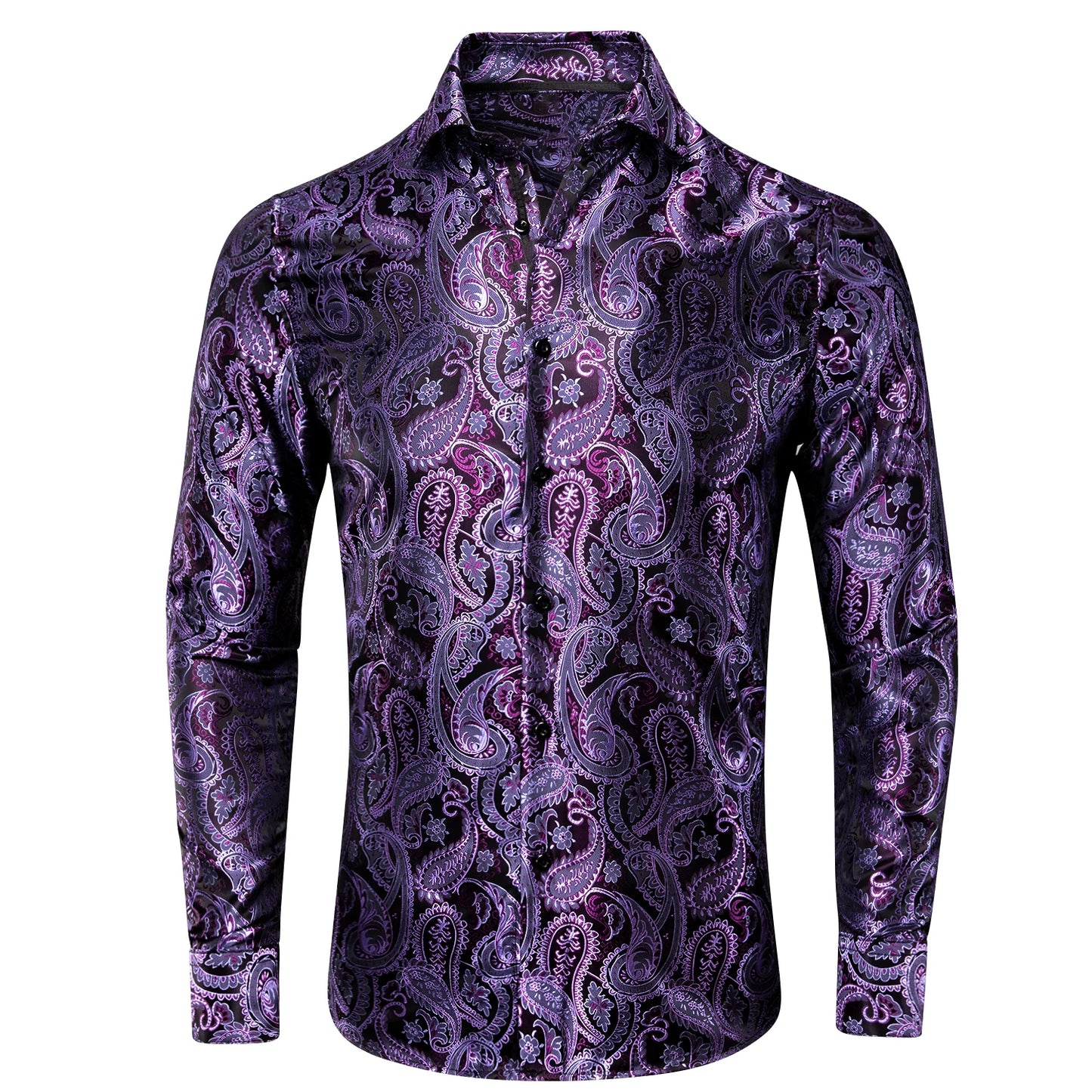 Luxury Gold Men's Silk Jacquard Lapel Shirt
