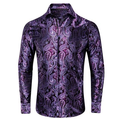 Luxury Gold Men's Silk Jacquard Lapel Shirt