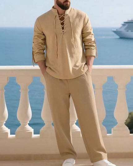 2-Piece Men's Cotton Linen Shirt and Pants Set