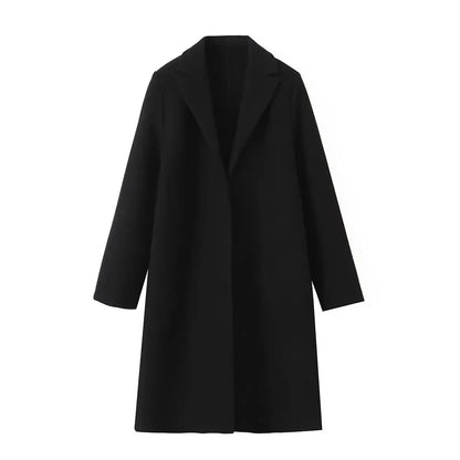 Women's Woolen Coat - Open Stitch Long Trench Coat for Women