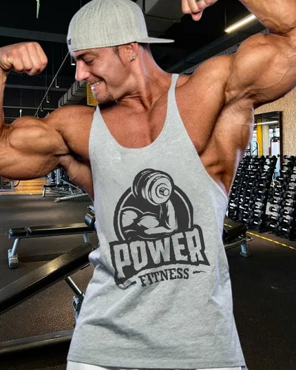 Men's Power Fitness Printed Cotton Stringer Tank Top