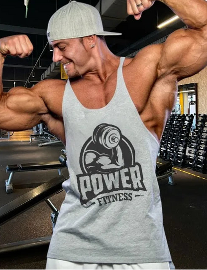 Men's Power Fitness Printed Cotton Stringer Tank Top