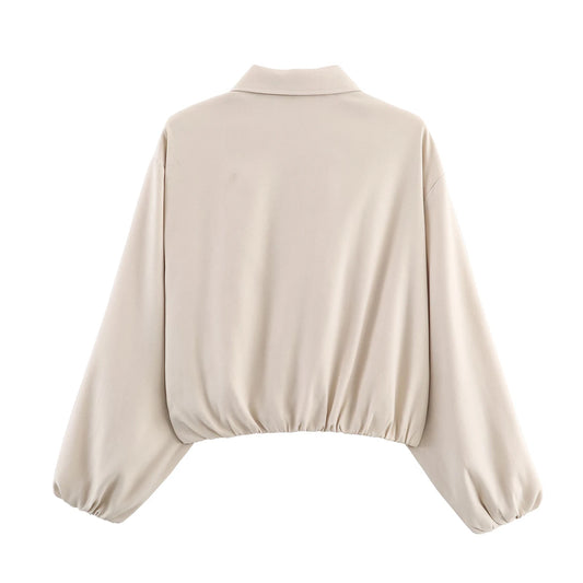 Women's Short Zipper Jacket with Long Sleeves, Casual Style, Elastic Hem