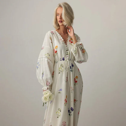 Women’s Backless Floral Maxi Dress – High Waist Boho Style for Effortless Elegance