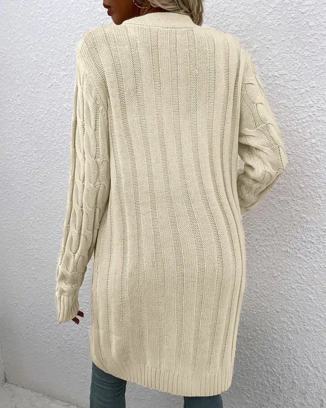 Women's Twisted Knit Long Cardigan with Single Button - Vintage Style