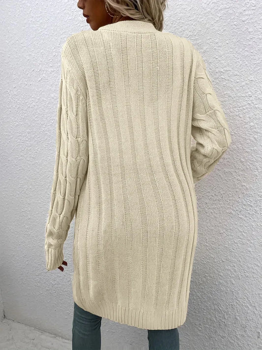Women's Twisted Knit Long Cardigan with Single Button - Vintage Style