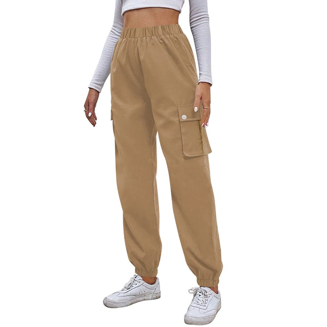 Women's Relaxed Fit Cargo Pants with Elastic Waist and Multiple Pockets