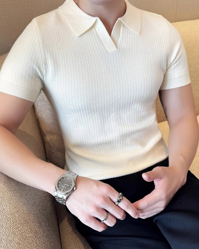 Men's Korean Style Slim Fit Polo Shirt – Thin Knit T-Shirt for Men
