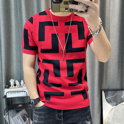Men's Luxurious Knitted Short Sleeve T-Shirt - Slim Fit - Various Colors