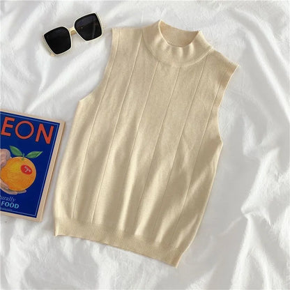 Women's Knitted Turtleneck Tank Top - Lightweight - Various Colors