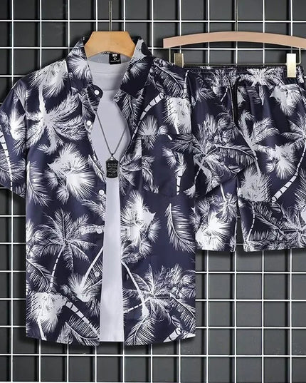 Men's Two-Piece Loose Fit Tie-Dye Striped Shirt and Shorts Set