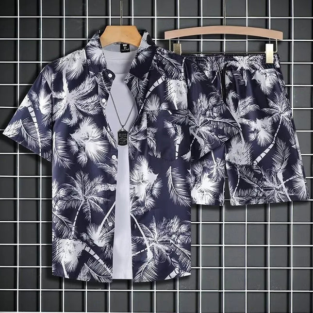 Men's Two-Piece Loose Fit Tie-Dye Striped Shirt and Shorts Set