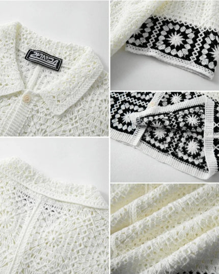 Men's Crochet Short Sleeve Casual Button-Down Shirt