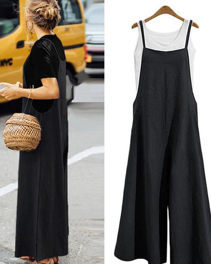 Women’s Wide-Leg Dungaree Pants with Strap - Casual and Loose Fit