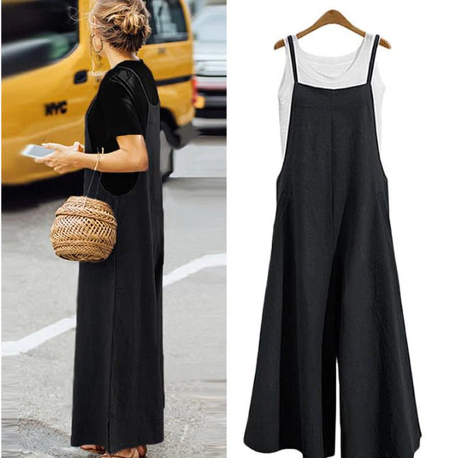 Women’s Wide-Leg Dungaree Pants with Strap - Casual and Loose Fit