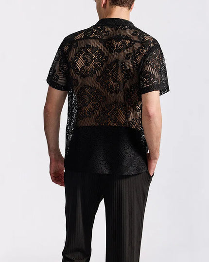 Men's Short Sleeve Mesh Lace Knit Shirt