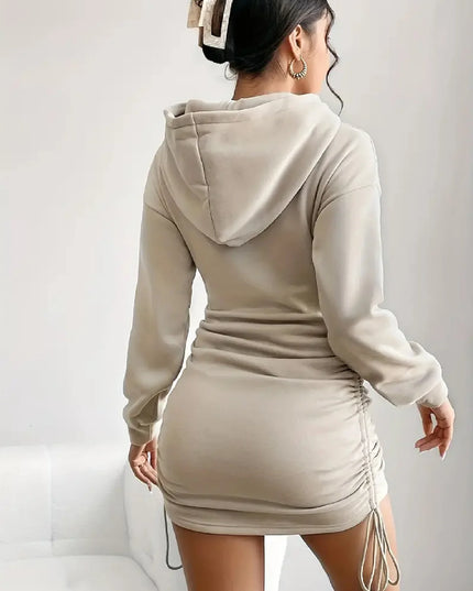 Women's Elegant Hooded Long Sleeve Strap Sweater Dress