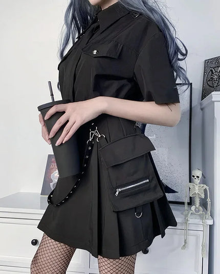 High Waist Black Mini Skirt for Women - Patchwork Bandage Design