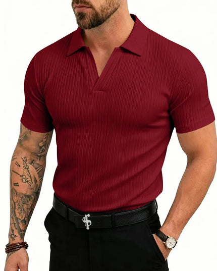 Men's Slim-Fit Knitted V-Neck Short-Sleeve Breathable T-Shirt