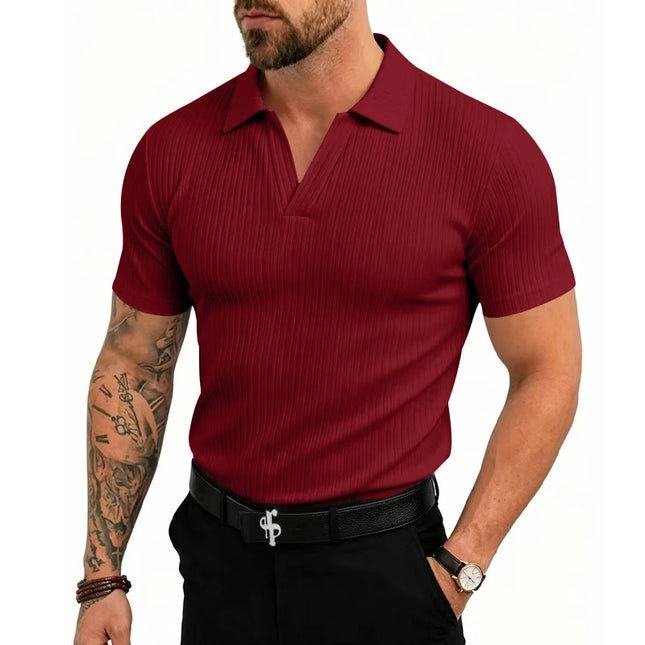 Men's Slim-Fit Knitted V-Neck Short-Sleeve Breathable T-Shirt