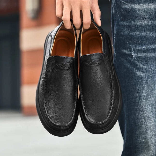 Men's Casual Leather Slip-On Loafers - Comfortable Men's Dress Shoes