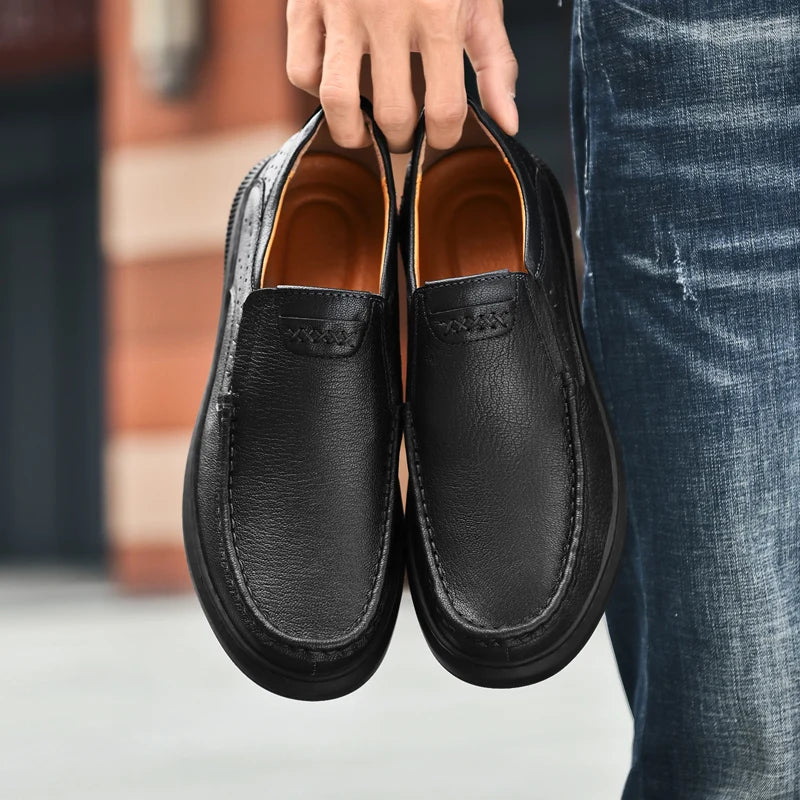 Men's Casual Leather Slip-On Loafers - Comfortable Men's Dress Shoes