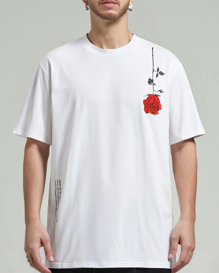Men's Cotton T-Shirt with Rose Flower Print - Casual Fit