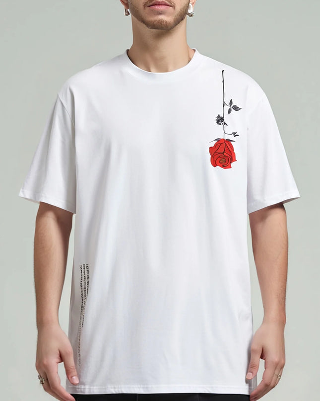 Men's Cotton T-Shirt with Rose Flower Print - Casual Fit