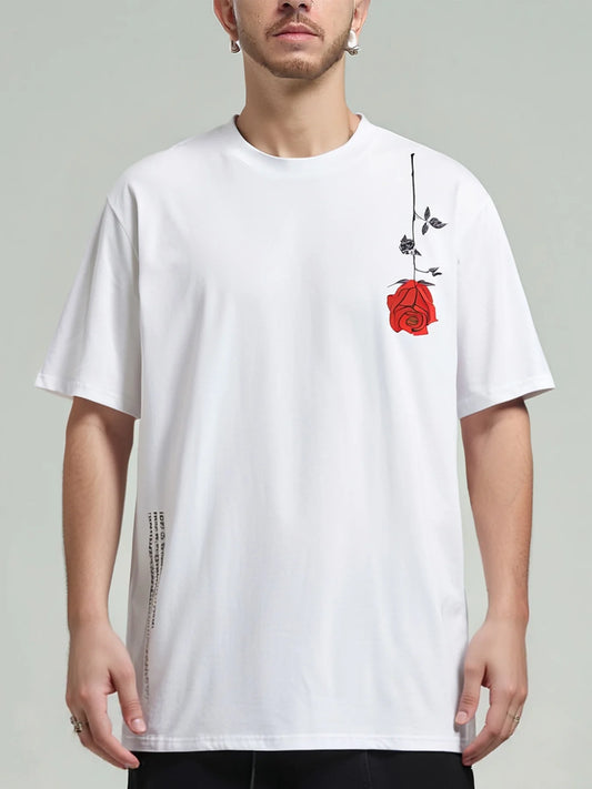 Men's Cotton T-Shirt with Rose Flower Print - Casual Fit
