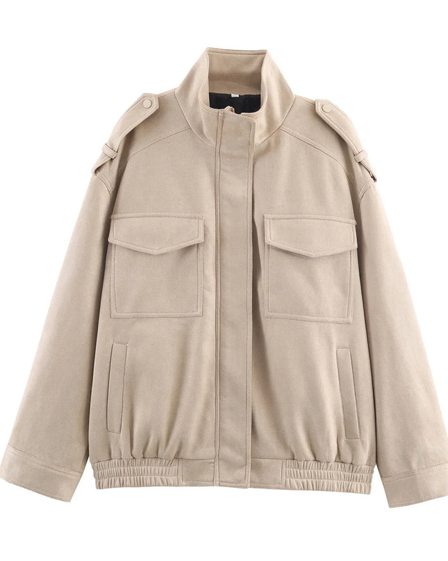 Women's Faux Suede Zipper Jacket - Loose Fit, Chic and Stylish