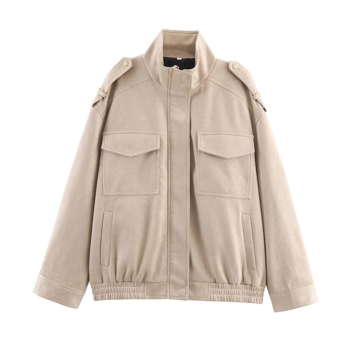Women's Faux Suede Zipper Jacket - Loose Fit, Chic and Stylish