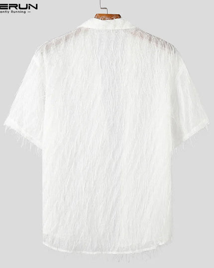 Men's Tassel Chiffon Shirt with Transparent Lapel