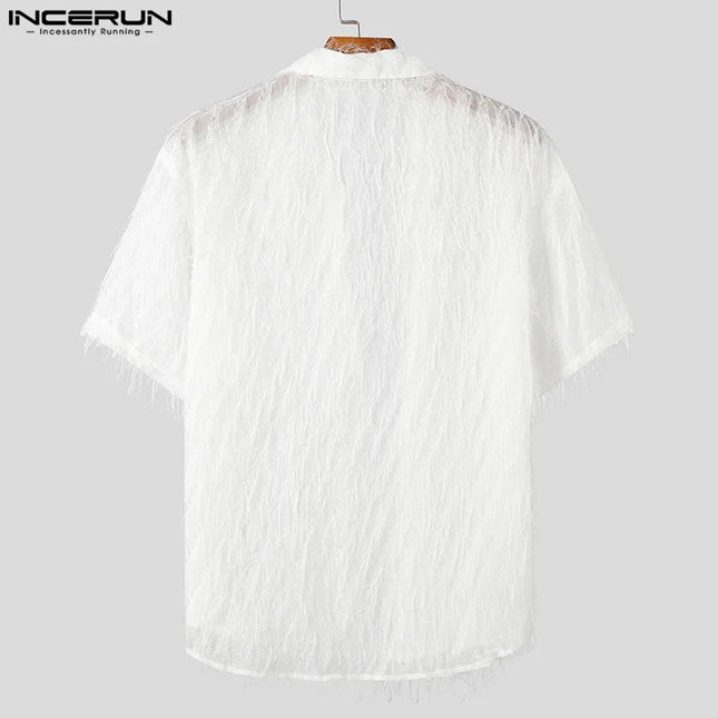 Men's Tassel Chiffon Shirt with Transparent Lapel