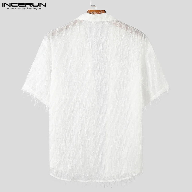 Men's Tassel Chiffon Shirt with Transparent Lapel
